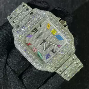 1_eb5cbe06-0826-49bf-ba08-863dc9339bc9_600x600 Cartier Santos VVS Moissanite Diamond Iced Out Men Watch, Stainless Steel 2 Tone Gold Plated Men Watch For Birthday Gift
