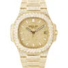 Patek Philippe Nautilus Round VVS Diamond Men Automatic Watch, Yellow Gold Plated Men Watch For Birthday Gift