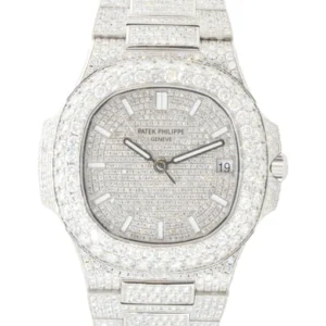 Patek Philippe Geneve Round VVS Diamond Men Automatic Watch, White Gold Plated Men Watch For Birthday Gift