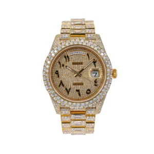 Rolex Daydate Round & Baguette VVS Diamond Iced Out Men Watch, 41mm Dial Rose Gold Plated Stainless Steel Men Watch For Gift, Fully Iced Out Birthday Gift Watch For Him