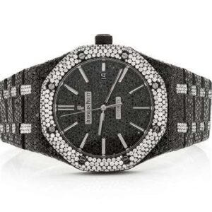 Audemars Piguet Full Iced Out Black And White VVS Diamond Men Watch, Stainless Steel Black Gold Plated 42mm Men Watch