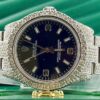 Rolex Datejust Blue Dial White VVS Diamond Iced Out Men Watch, 41mm Dial White Gold Plated Stainless Steel Men Watch For Gift, Fully Iced Out Birthday Gift Watch For Him