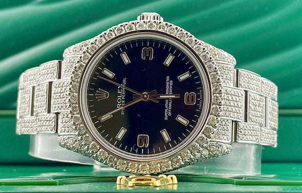 Rolex Datejust Blue Dial White VVS Diamond Iced Out Men Watch, 41mm Dial White Gold Plated Stainless Steel Men Watch For Gift, Fully Iced Out Birthday Gift Watch For Him
