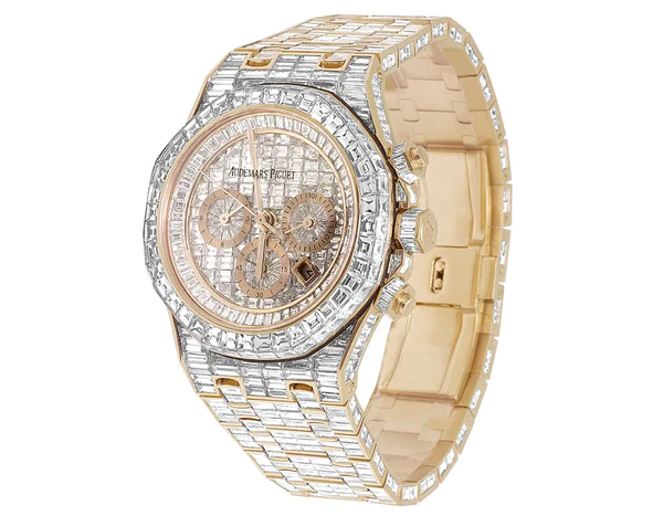 Audemars Piguet Full Iced Out VVS Baguette Diamond Men Watch, Stainless Steel All Chronology Working Rose Gold Plated 42mm Men Watch