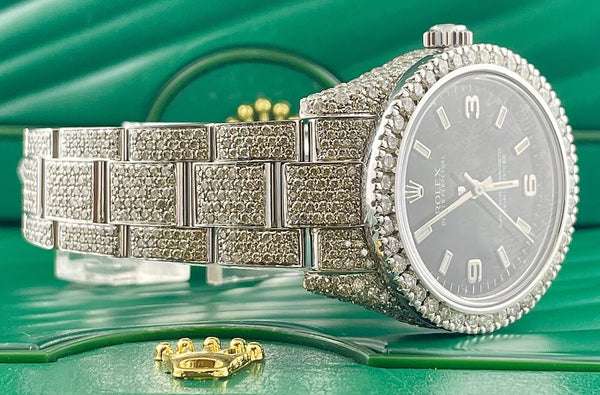 Rolex Datejust Blue Dial White VVS Diamond Iced Out Men Watch, 41mm Dial White Gold Plated Stainless Steel Men Watch For Gift, Fully Iced Out Birthday Gift Watch For Him