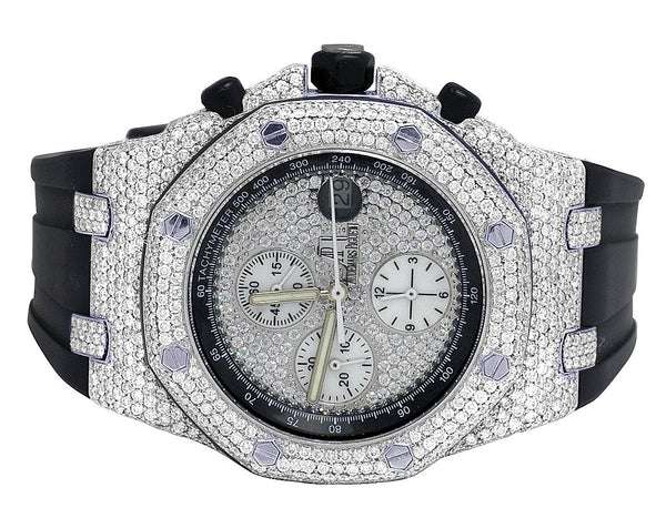 Audemars Piguet Full Iced Out VVS Diamond Men Watch, Black Silicon Band All Chronology Working 42mm Men Watch