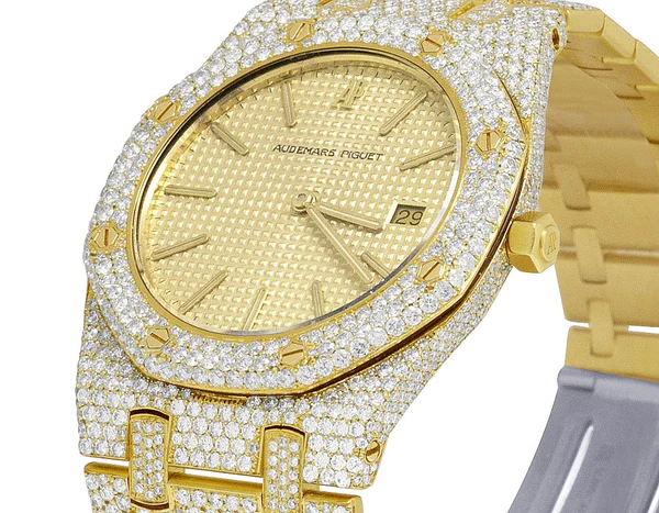 Audemars Piguet Full Iced Out VVS Diamond Men Watch, Stainless Steel Yellow Gold Plated 42mm Men Watch