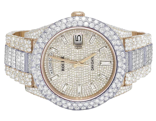 Rolex Jubilee Datejust Round VVS Diamond Men Watch, White 36mm Dial Rose Gold Plated Stainless Steel Men Watch For Gift, Fully Iced Out Birthday Gift Watch For Him