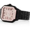 Cartier Santos Black And White VVS Diamond Men Watch, Stainless Steel Black & Rose Gold Plated Men Watch For Birthday Gift