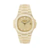 Patek Philippe Nautilus Round VVS Diamond Men Automatic Watch, Yellow Gold Plated Men Watch For Birthday Gift