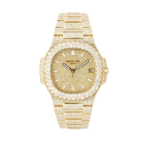 Patek Philippe Nautilus Round VVS Diamond Men Automatic Watch, Yellow Gold Plated Men Watch For Birthday Gift