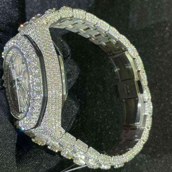 Audemars Piguet Full Iced Out VVS Diamond Men Watch, Stainless Steel All Chronograph Working 42mm Men Watch, White & Rose Gold Plated Birthday Gift Watch