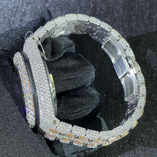 Audemars Piguet Full Iced Out VVS Diamond Men Watch, Stainless Steel All Chronograph Working 42mm Men Watch, White & Rose Gold Plated Birthday Gift Watch