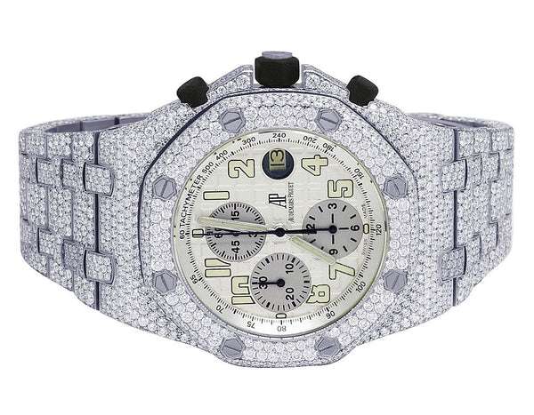Audemars Piguet Full Iced Out VVS Diamond Men Watch, Stainless Steel All Chronograph Working White Gold Plated 42mm Men Watch