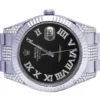 Rolex Datejust Round VVS Diamond Men Watch, Black 40mm Dial White Gold Plated Stainless Steel Men Watch For Gift, Fully Iced Out Birthday Gift Watch For Him