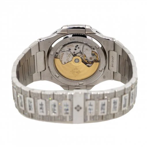 Patek Philippe Geneve Round & Baguette VVS Diamond Men Automatic Watch, White Gold Plated Full Iced Out Men Watch For Birthday Gift