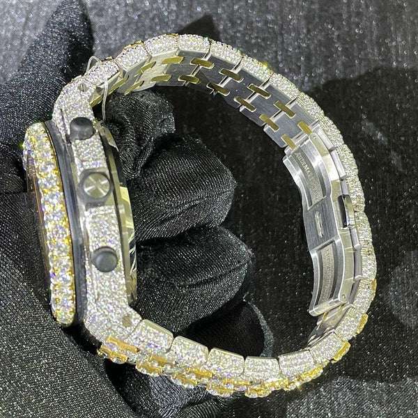 Audemars Piguet Full Iced Out VVS Diamond Men Watch, Stainless Steel All Chronograph Working 42mm Men Watch, White & Yellow Gold Plated Birthday Gift Watch