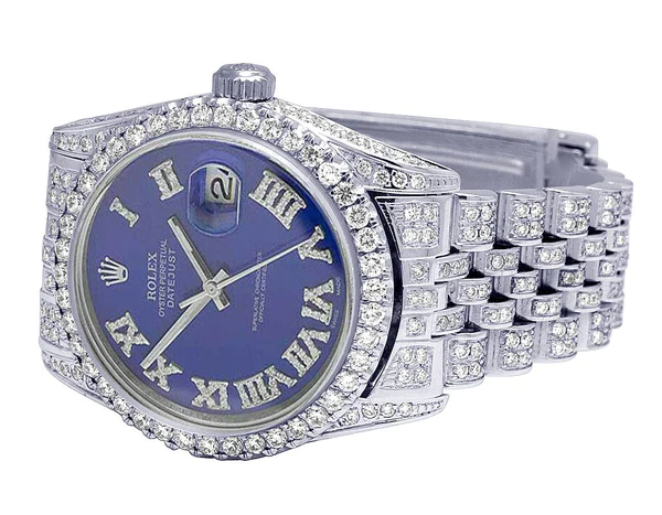 Rolex Datejust Jubilee VVS Diamond Men Watch, Blue 40mm Dial White Gold Plated Stainless Steel Men Watch For Gift, Fully Iced Out Birthday Gift Watch For Him