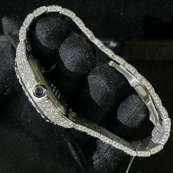 Cartier Santos VVS Diamond Men Watch, Stainless Steel White Gold Plated Arabic Men Watch For Birthday Gift