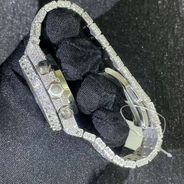 Audemars Piguet Full Iced Out VVS Diamond Men Watch, Stainless Steel All Chronograph Working White Gold Plated 42mm Men Watch