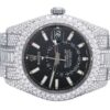 Rolex Sky Dweller Baguette & Round VVS Diamond Men Watch, Black 42mm Dial White Gold Plated Stainless Steel Men Watch For Gift, Fully Iced Out Birthday Gift Watch For Him