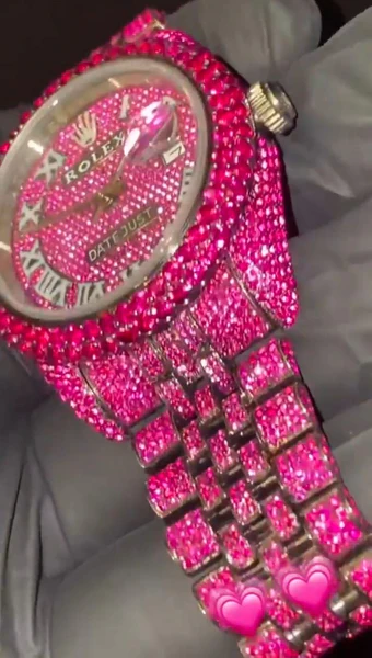 Rolex Datejust Jubilee Pink Sapphire Diamond Men Watch, 41mm Dial Gold Plated Stainless Steel Men Watch For Gift, Fully Iced Out Birthday Gift Watch For Him