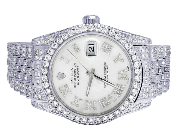 Rolex Datejust Jubilee VVS Diamond Men Watch, White 40mm Dial White Gold Plated Stainless Steel Men Watch For Gift, Fully Iced Out Birthday Gift Watch For Him