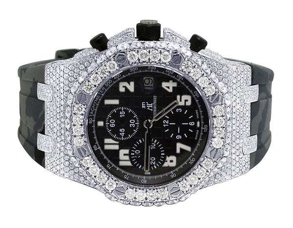 Audemars Piguet Full Iced Out VVS Diamond Men Watch, Silicon Army Band All Chronology Working 42mm Men Watch