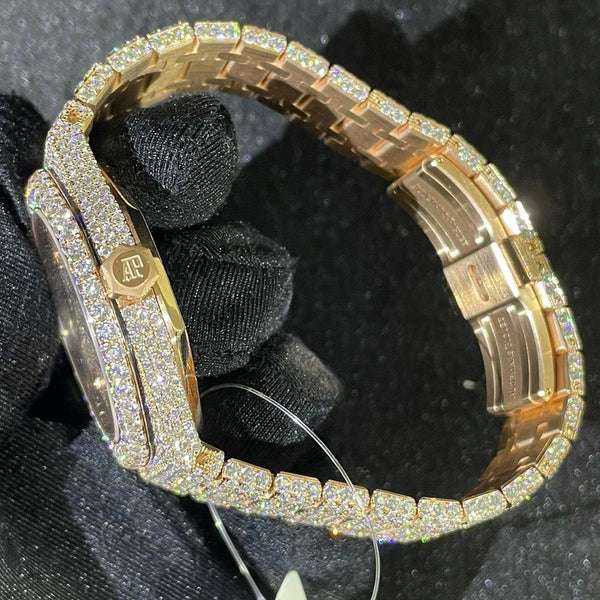 Audemars Piguet Full Iced Out VVS Diamond Men Watch, Stainless Steel Rose Gold 42mm Men Watch
