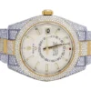 Rolex Sky Dweller Round VVS Diamond Men Watch, 42mm Dial Yellow & White Gold 2 Tone Plated Stainless Steel Men Watch For Gift, Fully Iced Out Birthday Gift Watch For Him