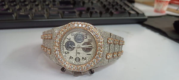 Audemars Piguet Full Iced Out VVS Diamond Men Watch, Stainless Steel All Chronograph Working 2 Tone Gold Plated 42mm Men Watch