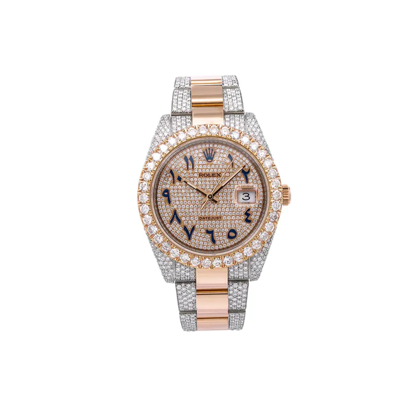 Rolex Datejust VVS Diamond Iced Out Men Watch, 41mm Dial White & Rose Gold Plated Stainless Steel Men Watch For Gift, Fully Iced Out Birthday Gift Watch For Him