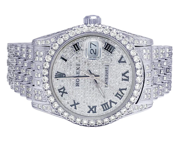 Rolex Datejust Jubilee VVS Diamond Men Watch, White 40mm Dial White Gold Plated Stainless Steel Men Watch For Gift, Fully Iced Out Birthday Gift Watch For Him