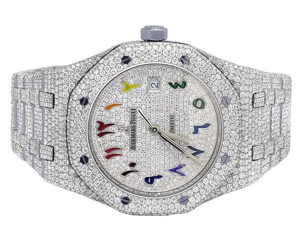 ,,,Audemars Piguet Full Iced Out VVS Diamond Men Watch, Stainless Steel White Gold Plated Arabic Font 42mm Men Watch