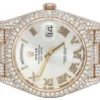 Rolex Jubilee Datejust Round VVS Diamond Men Watch, White 36mm Dial Rose Gold Plated Stainless Steel Men Watch For Gift, Fully Iced Out Birthday Gift Watch For Him