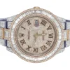 Rolex Datejust Baguette & Round VVS Diamond Men Watch, 40mm Dial Rose & White Gold 2 Tone Plated Stainless Steel Men Watch For Gift, Fully Iced Out Roman Birthday Gift Watch For Him