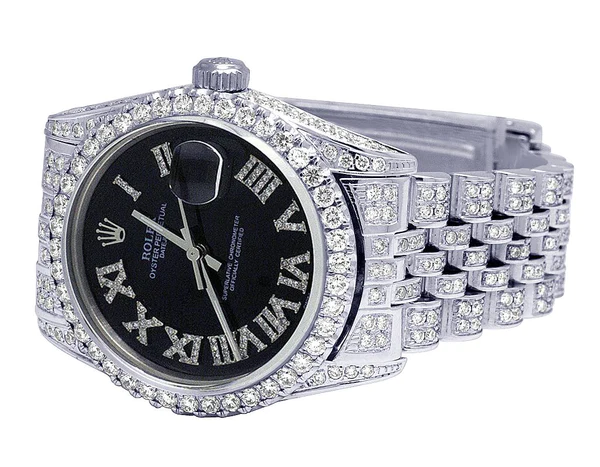Rolex Datejust Jubilee VVS Diamond Men Watch, Black 40mm Dial White Gold Plated Stainless Steel Men Watch For Gift, Fully Iced Out Birthday Gift Watch For Him