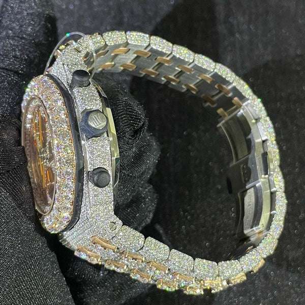Audemars Piguet Full Iced Out VVS Diamond Men Watch, Stainless Steel All Chronograph Working 42mm Men Watch, White & Rose Gold Plated Birthday Gift Watch