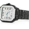 Cartier Santos Black And White VVS Diamond Men Watch, Stainless Steel Black & White Gold Plated Men Watch For Birthday Gift