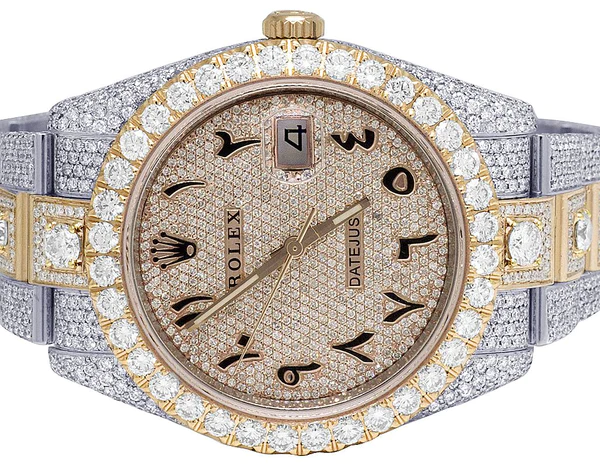 Rolex Datejust Round VVS Diamond Men Watch, Rose 40mm Dial Rose & White Gold 2 Tone Plated Stainless Steel Men Watch For Gift, Fully Iced Out Birthday Gift Watch For Him