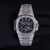 Patek Philippe Geneve Round & Baguette VVS Diamond Men Automatic Watch, White Gold Plated Full Iced Out Men Watch For Birthday Gift
