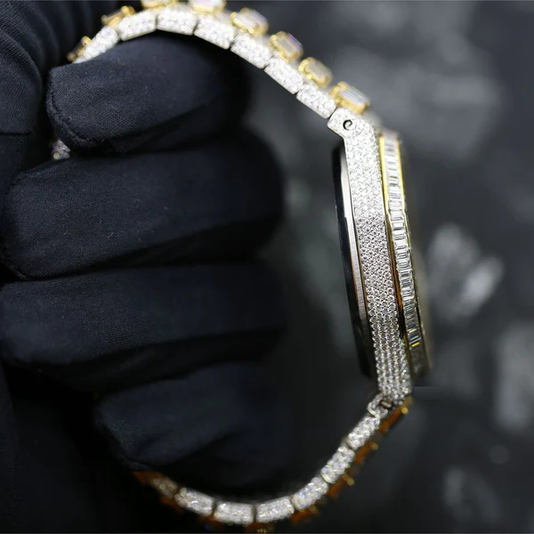 Audemars Piguet Baguette & Round VVS Diamond Full Iced Out Watch, Stainless Steel Self Winding Diamond Watch For Him, VVS Diamond Watch