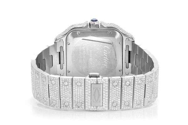 Cartier Santos VVS Diamond Men Watch, Stainless Steel White Gold Plated Arabic Men Watch For Birthday Gift