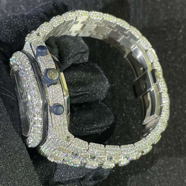 Audemars Piguet Full Iced Out VVS Diamond Men Watch, Stainless Steel All Chronograph Working 42mm Men Watch, White & Rose Gold Plated Birthday Gift Watch