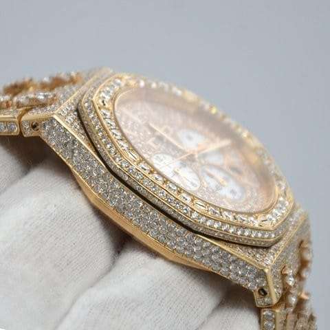 Audemars Piguet Full Iced Out VVS Diamond Men Watch, Stainless Steel All Chronograph Working Rose Gold Plated 42mm Men Watch