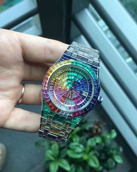 3_113dad18-9da8-4a63-bc56-26ac6f774593_600x600 Audemars Piguet Full Iced Out Rainbow Baguette Diamond Men Watch, Stainless Steel White Gold Plated 42mm Men Watch