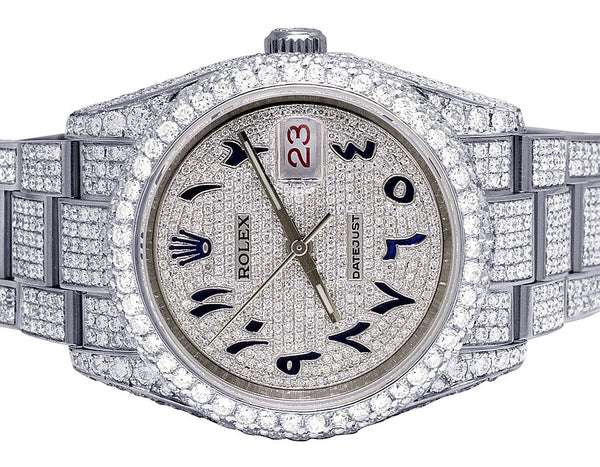 Rolex Datejust Jubilee VVS Diamond Men Watch, White 36mm Dial White Gold Plated Stainless Steel Men Watch For Gift, Fully Iced Out Arabic Birthday Gift Watch For Him
