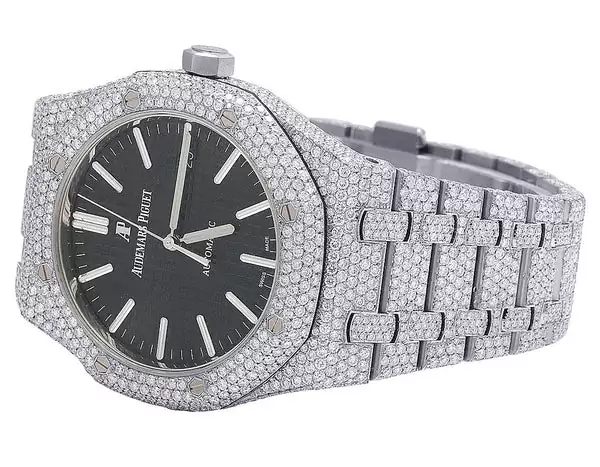 Audemars Piguet Full Iced Out VVS Moissanite Diamond Men Watch, Stainless Steel White Gold Black Face 42mm Men Watch
