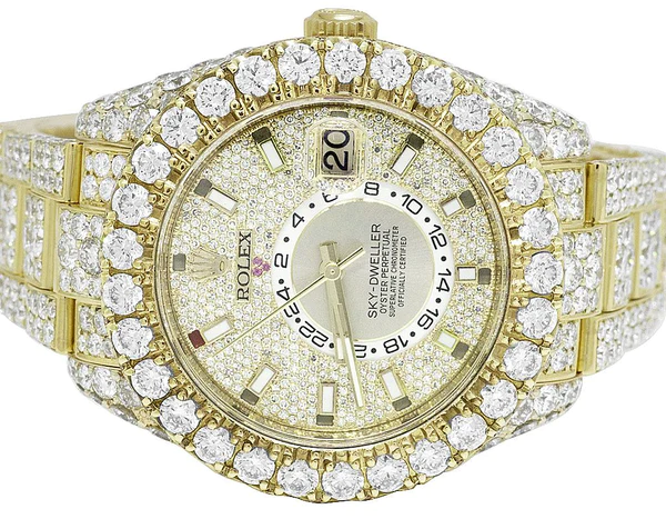 3_365adb64-7c7e-4140-a424-ad9b6e63a4c8_600x600 Rolex Sky Dweller Round Moissanite Diamond Men Watch, Yellow 42mm Dial Yellow Gold Plated Stainless Steel Men Watch For Gift, Fully Iced Out Birthday Gift Watch For Him