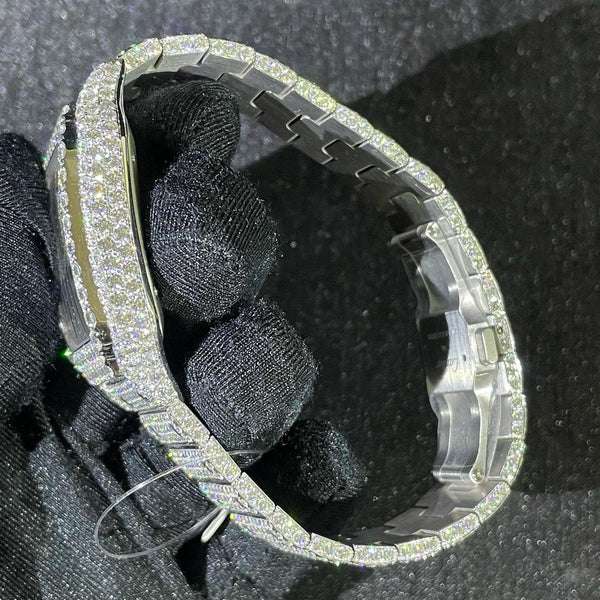 Cartier Santos VVS Diamond Iced Out Men Watch, Stainless Steel 2 Tone Gold Plated Men Watch For Birthday Gift